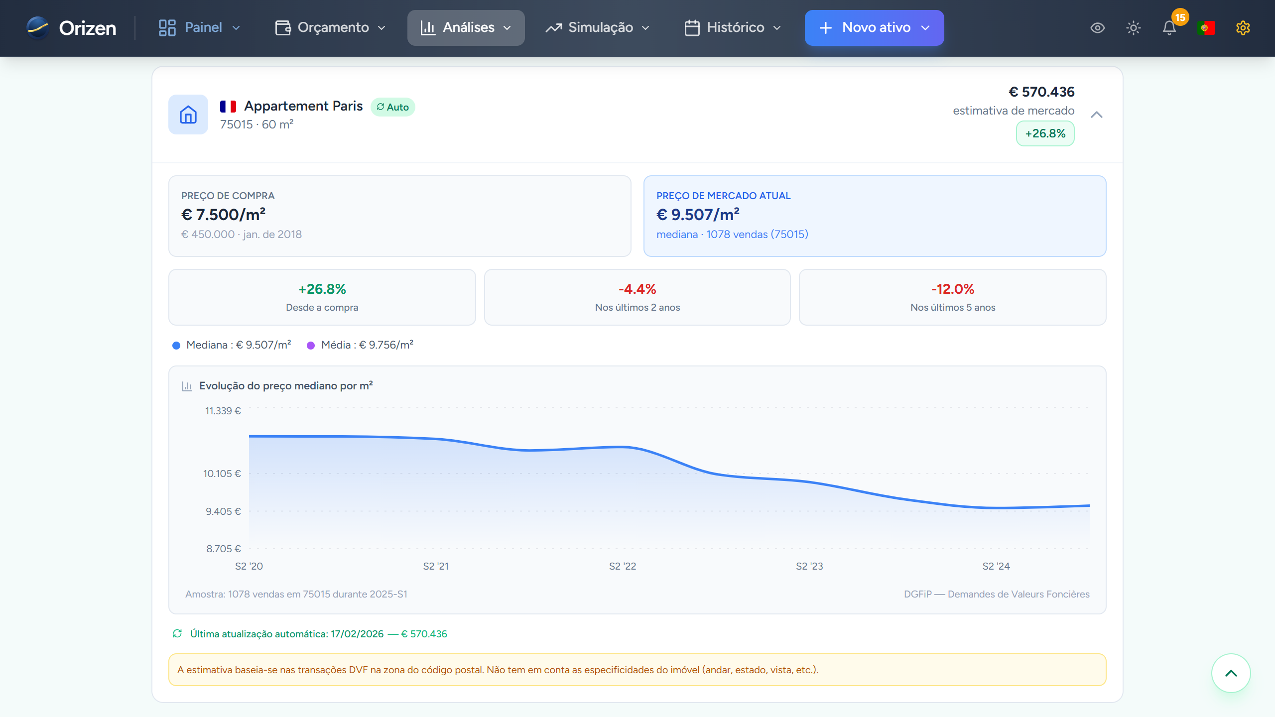 Captura de ecrã — Acompanhamento imobiliário